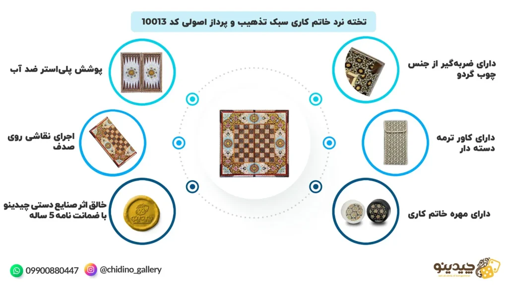 تخته نرد خاتم کاری سبک تذهیب و پرداز اصولی